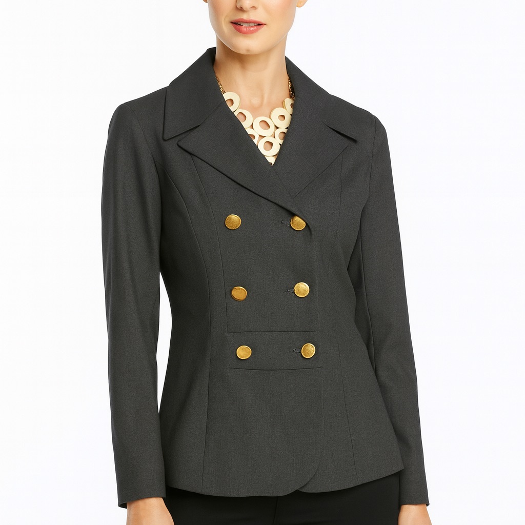 Philippe Adec Evita Black Double Breasted Jacket Gold Button